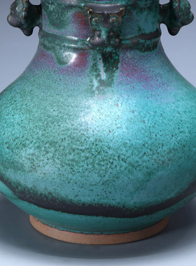 河南禹州钧瓷刘静娄高强大师手拉胚纯手工炭烧炉钧青铜釉瑞兽尊