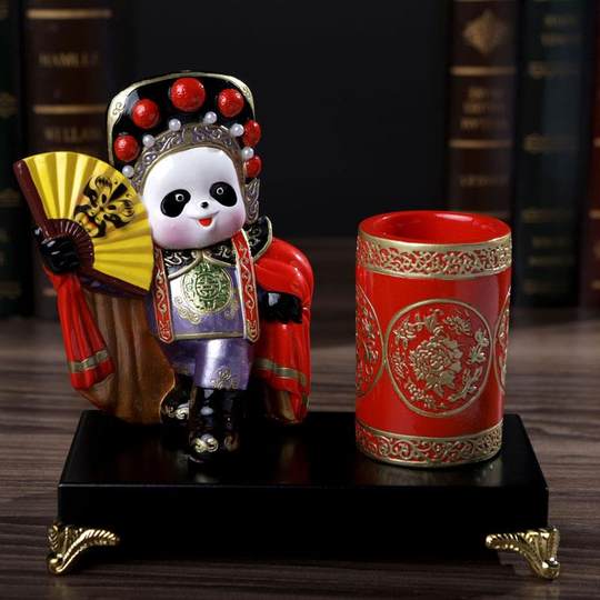 中国风京剧脸谱熊猫笔筒摆件中国特色外事商务圣诞礼品送老外礼物