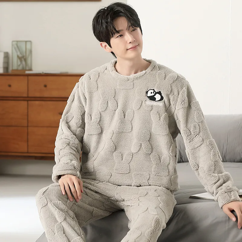 男式睡衣冬季加厚加绒中男法兰绒家居服男套头珊瑚绒套装,淘宝优惠券,粉丝福利购,淘宝优惠卷