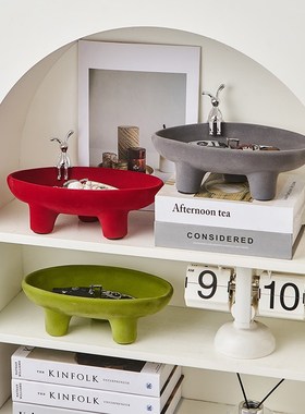 入户进门口玄关放钥匙收纳托盘陶瓷红色装饰乔迁送礼摆件新婚礼物