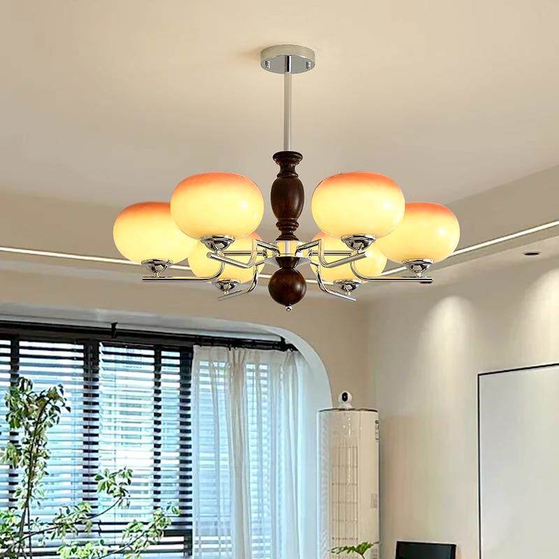 美式中古客厅柿子吊灯奶油焦糖色实木餐厅法式复古书房卧室护眼灯 - 图2