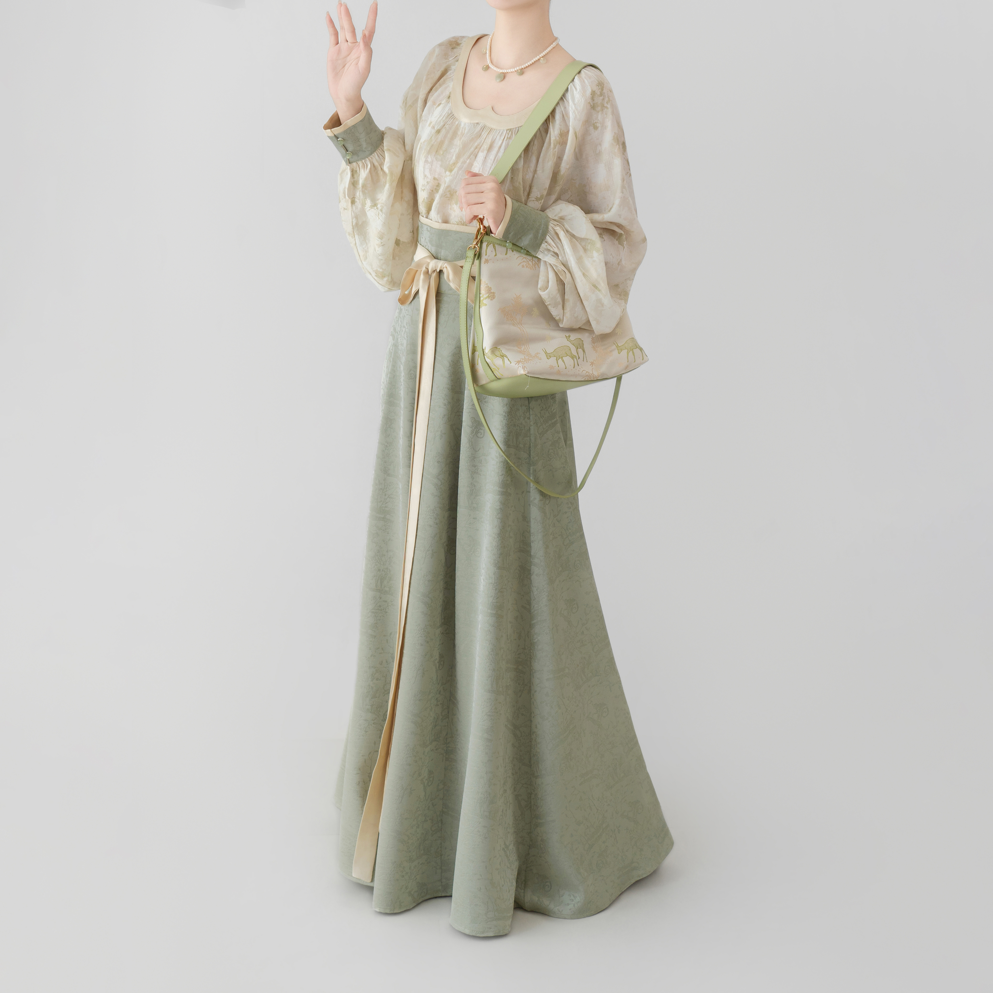 半木尧原创翠影唐制汉服上衣十二破裙套装女2025春夏新款日常通勤 - 图2