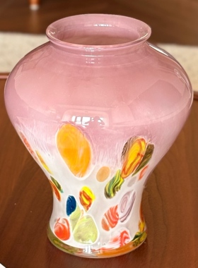 VIVi花瓶法式复古粉琉璃花瓶手工中古桌面摆件情绪稳定高级插花器