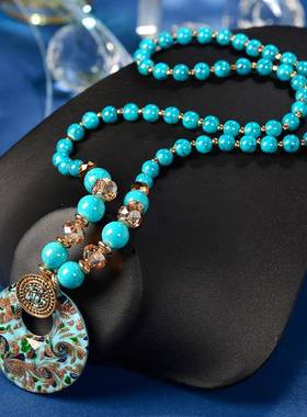 2025新款民族风元宝琉璃新中式国风项炼女长款旗袍配饰吊坠挂炼潮