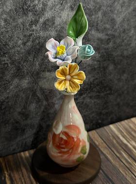 景德镇陶瓷手捏花瓶摆件水培插花家居干花花插花枝客厅摆件小号