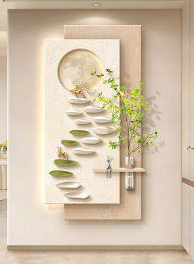 奶油风玄关装饰画水培绿植立体走廊过道挂画步步高升创意入户壁灯