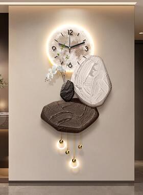 石来运转玄关装饰画轻奢高级感带时钟走廊挂画立体砂岩入户壁灯画