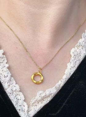 铜镀金小吊坠女莫比乌斯环挂坠纯金锁骨项链单独坠子新款现货批发