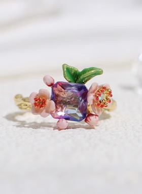 L现货 双帝王蝶和花大项链手绘珐琅釉新品森系耳钉耳夹项链戒指