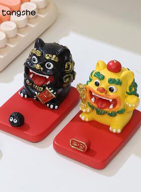 幸运小福狮手机支架闽南对狮泉州文创家居装饰品客厅办公桌面摆件