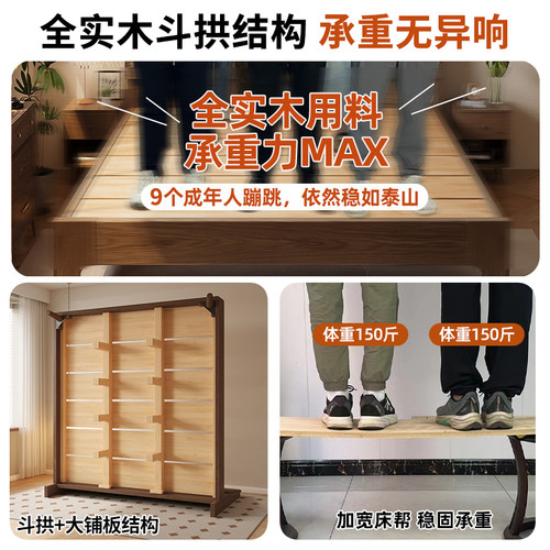 全实木床现代简约1.5m双人床家用主卧加厚出租房用单人榻榻米床架 - 图1
