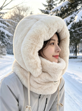 冬季帽子女骑行防寒护颈套头帽