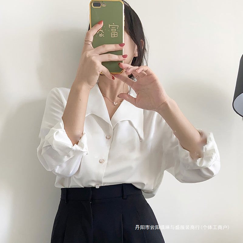 2024春秋法式大尖领白衬衫女新款长袖感白色衬衣职业装上衣 - 图0