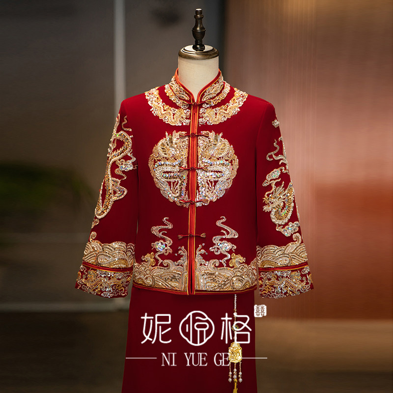 秀禾服新郎男士婚礼敬酒服高端轻奢丝绒中式礼服2026新款秋冬礼服,淘宝优惠券,粉丝福利购,淘宝优惠卷