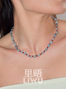里晤LIWU·蓝雾系列 | S925纯银海蓝宝红玛瑙项链显白生日礼物