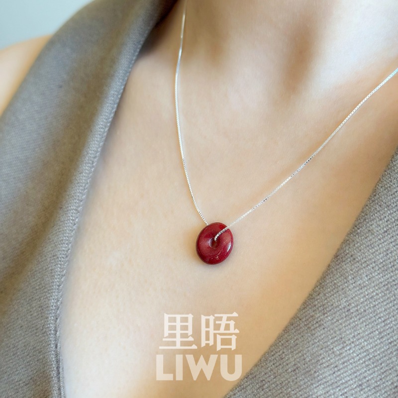 里晤S925纯银红朱砂保平安扣项链送闺蜜送女友送妈妈招财生日礼物 - 图3
