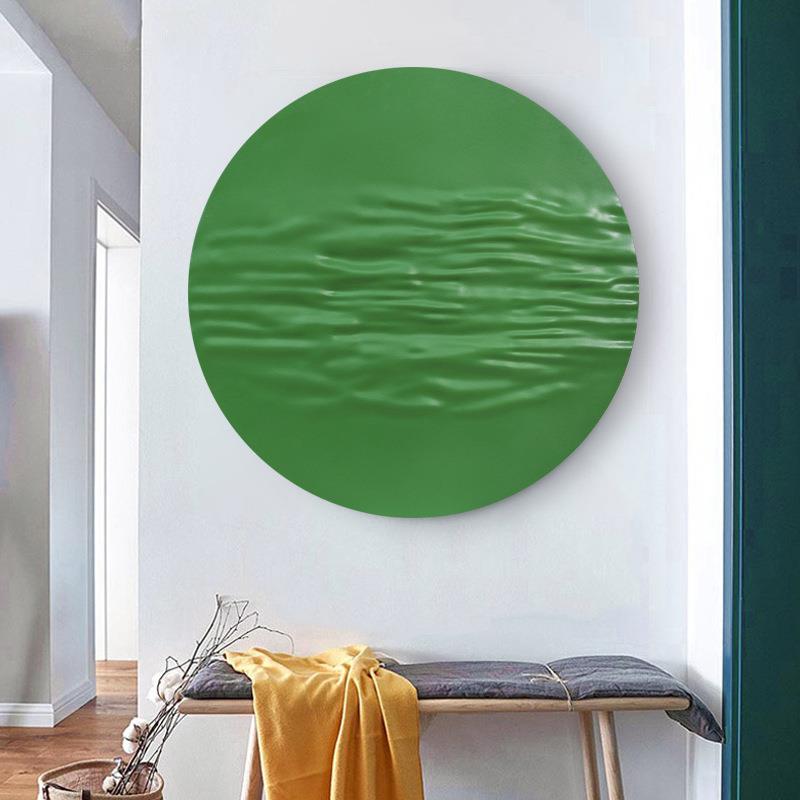 简约现代木雕手绘实物装置画样板房别墅玄关酒店圆形立体工艺画 - 图0