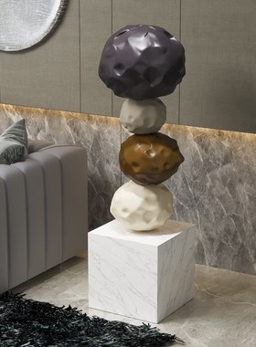 石来运转客厅落地摆件侘寂风电视柜沙发旁大型雕塑新居乔迁装饰品