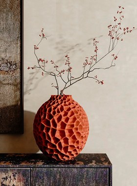 高级感蜂窝插花器花瓶侘寂风民宿酒店餐桌玄关网红真干花客厅摆件