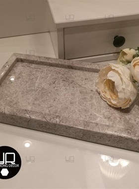 白色大理石托盘 绿色北欧长方形摆件 欧式样板间简约饰品收纳