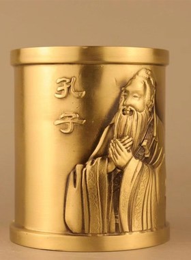 铜笔筒摆件办公室桌面创意笔筒大实心学生老师书桌中式高档礼品