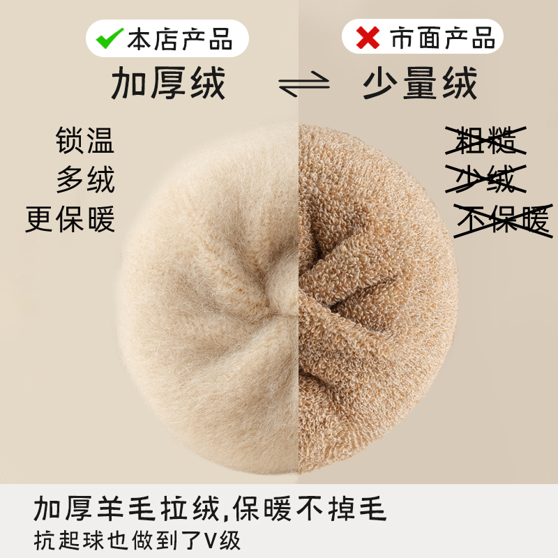 德国羊毛过膝袜秋冬女款仿羊绒长筒袜加绒加厚保暖孕妇白色大腿袜 - 图0