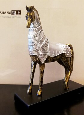 欧式复古马摆件工艺品美式家居饰品创意战马书房摆设生日礼物礼品