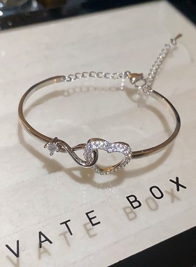镶钻锆石爱心镂空手镯韩国轻奢气质手链小众简约高级感手饰女
