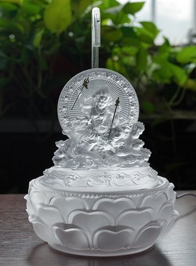 琉璃五路水供黄黑红绿白财神爷佛像循环流水摆件招财客厅浴佛盆