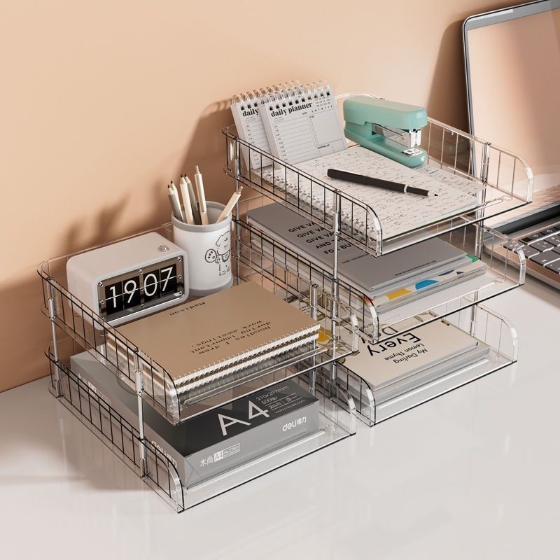 办公室文件学生学习书桌分层透明书架桌面置物架收纳盒亚克力桌架,淘宝优惠券,粉丝福利购,淘宝优惠卷