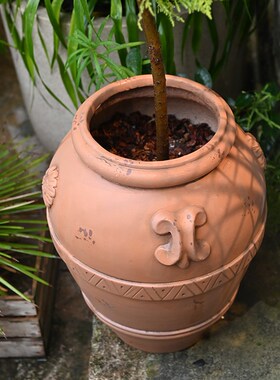 仿陶罐陶土盆大花盆透气高盆户外C花园庭院装饰摆件阳台造景三角