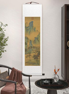 赵佶听琴图玄关j画名家桃园仙境图新中式卷轴挂画办公室客厅装饰