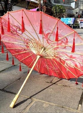 流苏油纸伞古风仙女配汉服v的伞舞蹈古装儿童珠帘防雨防晒实用道