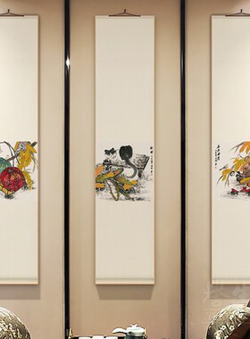 五谷丰登秋收图新中式p卷轴挂画餐厅书房装饰画茶室客厅过道墙壁