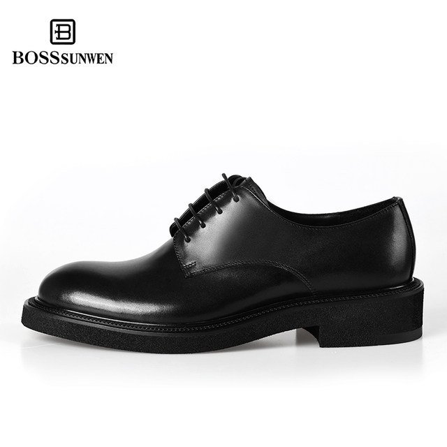 BOSSSUNWEN Derby Shoes Men's Genuine Leather Lightweight Leather Shoes Men's Business Shoes Groom's Shoes