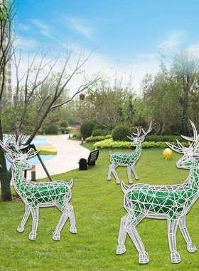 圣镂空翠鹿诞仿婚真动物镂空鹿饰小区地不锈钢雕塑超市节装绿日庆