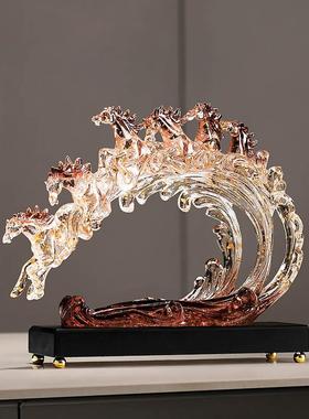 轻品奢风生水摆室件工起艺生肖马装饰客厅UMS电视酒柜办公工艺品