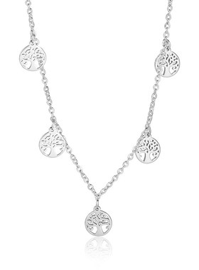 外贸热卖款9个环中弯镂空小树吊坠 女士气质百搭不锈钢锁骨链项链