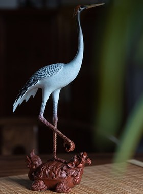 铜龟鹤摆件新中式丹顶鹤铜仙鹤长辈祝寿贺礼家居客厅办公室装饰品