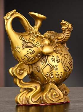 纯黄铜葫芦摆件福禄貔貅福字如意葫芦金钱貔貅家居客厅桌面装饰品