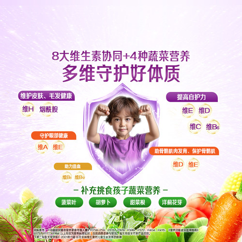 【自营】佳思敏儿童复合维生素C免疫力VC多维软糖青少年60粒*3瓶 - 图1