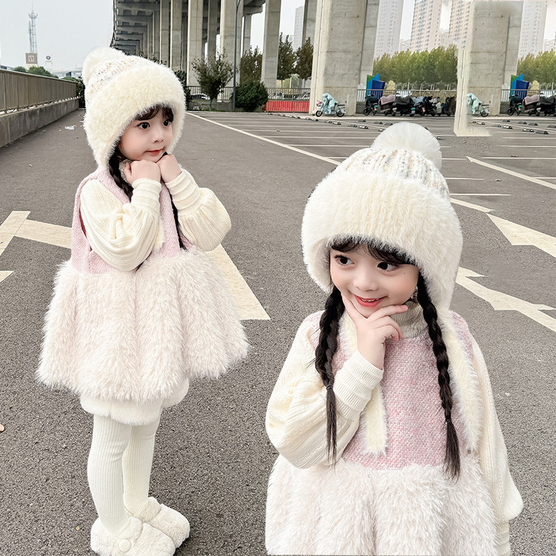 儿童帽子女孩毛线帽秋冬季宝宝帽子女童加绒东北防寒护耳针织帽,淘宝优惠券,粉丝福利购,淘宝优惠卷