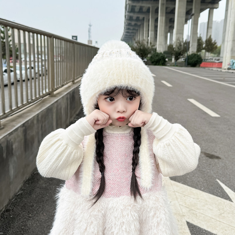 儿童帽子女孩毛线帽秋冬季宝宝帽子女童加绒东北防寒护耳针织帽,淘宝优惠券,粉丝福利购,淘宝优惠卷