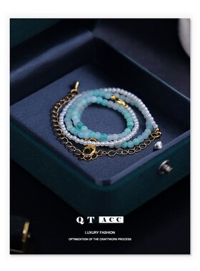 黄铜镀真金色  个性风潮时尚百搭风优雅小众水晶仿珍珠设计项链女