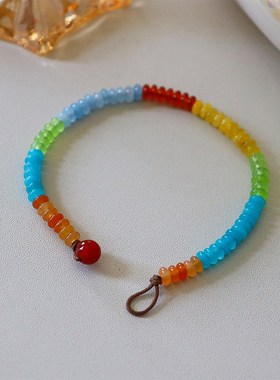 复古个性彩色天然石多巴胺不掉色手链女百搭高级感简约轻奢手饰