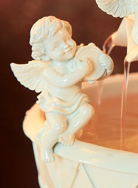 欧式流水喷泉树k脂摆件家居创意天使加湿器客厅办公室结婚礼物