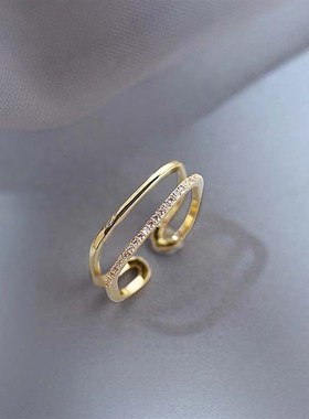 韩版高级感双层戒指女气质小众设计感锆石指环2022年新款时尚首饰