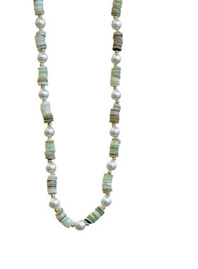 新中式珍珠串珠绿色项链 夏天配饰 新款轻奢复古风气质锁骨链颈链