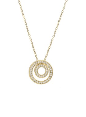 真金电镀微镶锆石气质锁骨链女小众设计感几何圆圈项链个性毛衣链