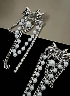 甜酷辣妹耳环新款黑桃心锁骨链耳环项链个性轻奢小众毛衣链时尚黑